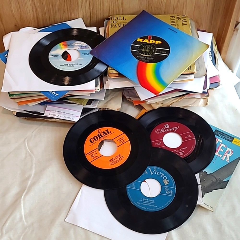 50 Vintage Vinyl Records Random Assortment 45rpm
